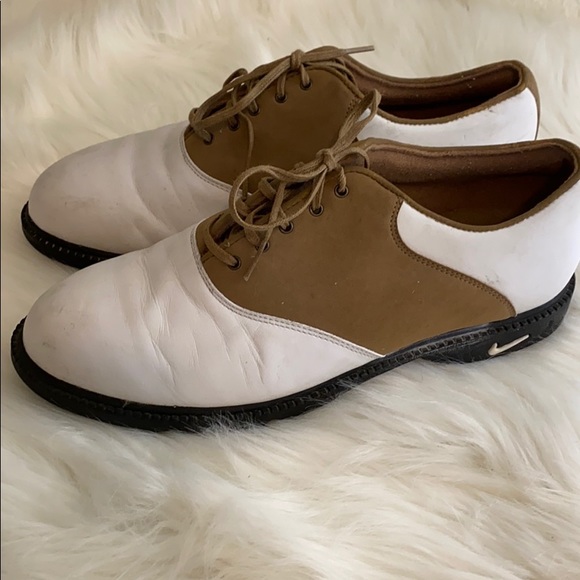 Nike golf shoes size 8 cleats saddle white brown - Picture 2 of 8